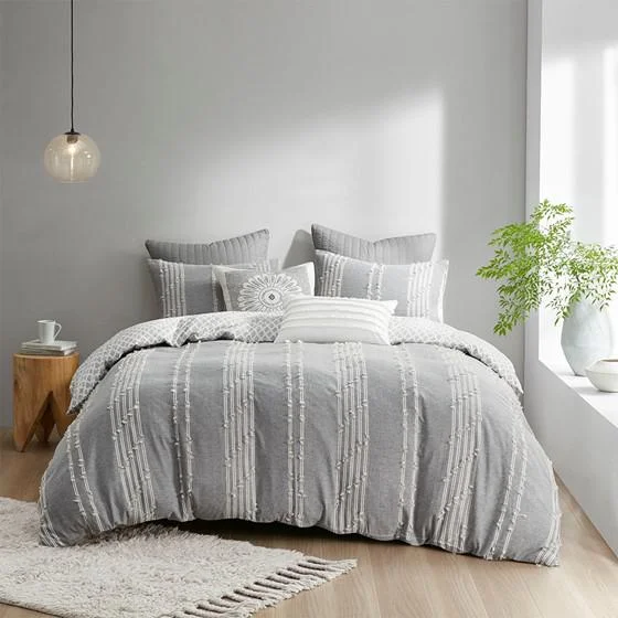 Weekend Discount Fest 100% Cotton Kara Jacquard Duvet Cover Set -3 pcs. (King/Cal King)