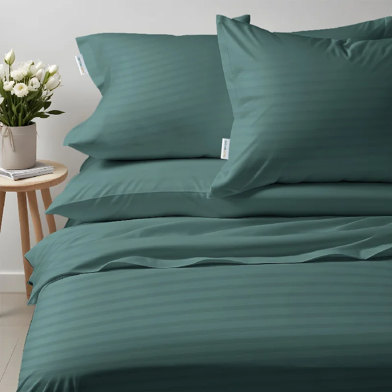 Instant Savings Premium High Quality Cotton 250TC Queen Stripe 6 Piece Duvet Cover Set 220x240cm Teal Instant Savings Premium High Quality Cotton 250TC Queen Stripe 6 Piece Duvet Cover Set 220x240cm Teal