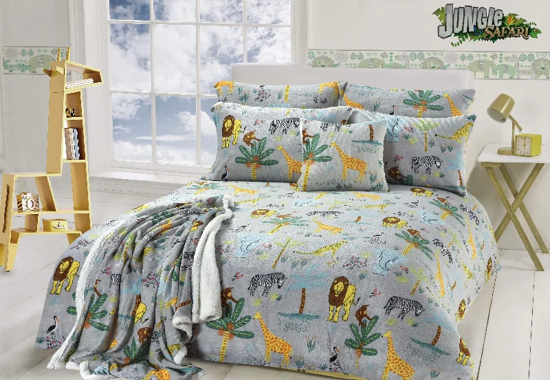 Weekend Best Deals Jungle Safari Animal Kingdom Children's Teddy Fleece Bedding Set Lions Elephants Giraffes Zebras Includes Matching Throw and Cushion OEKO-TEX Certified by OLIVIA ROCCO Weekend Best Deals Jungle Safari Animal Kingdom Children's Teddy Fleece Bedding Set Lions Elephants Giraffes Zebras Includes Matching Throw and Cushion OEKO-TEX Certified by OLIVIA ROCCO