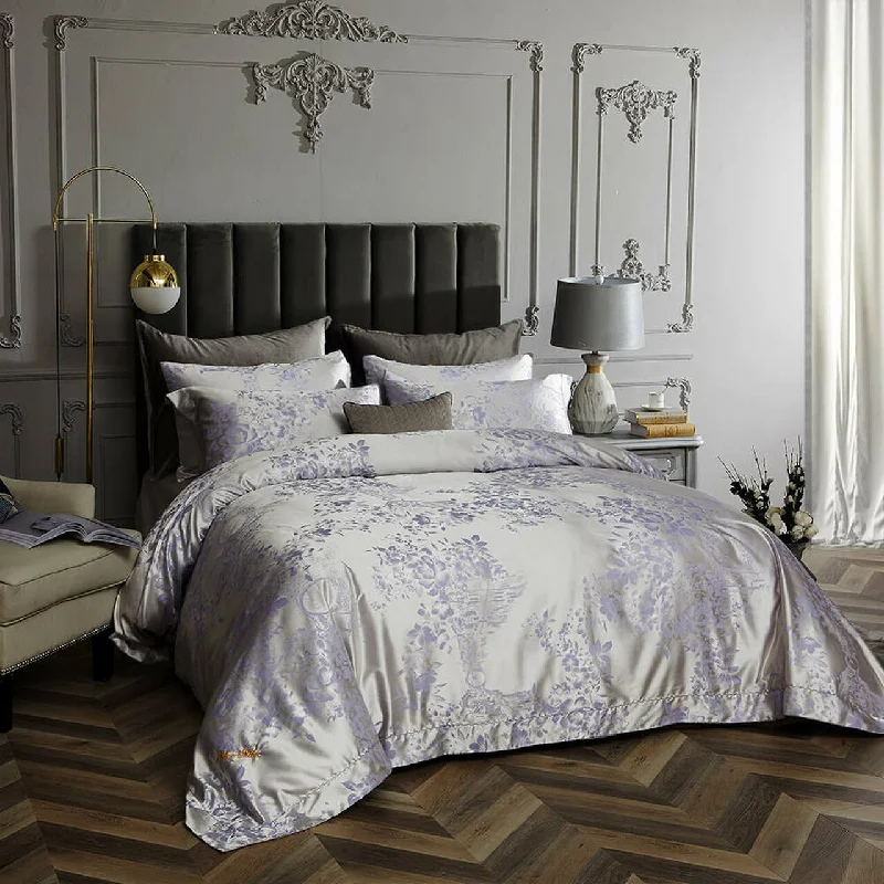 Weekend Flash Sale Luxury Cotton Silver Grey Floral Print Sateen Jacquard Bedding Queen Duvet Cover Set Designer Ensemble Weekend Flash Sale Luxury Cotton Silver Grey Floral Print Sateen Jacquard Bedding Queen Duvet Cover Set Designer Ensemble