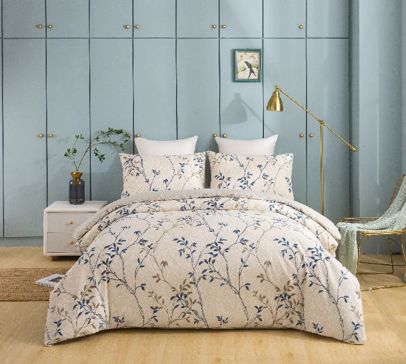 Weekend Deal Fever Tache Poplin Cotton Elegant Leaf Vine Cream Beige Duvet Cover (JHW-842)