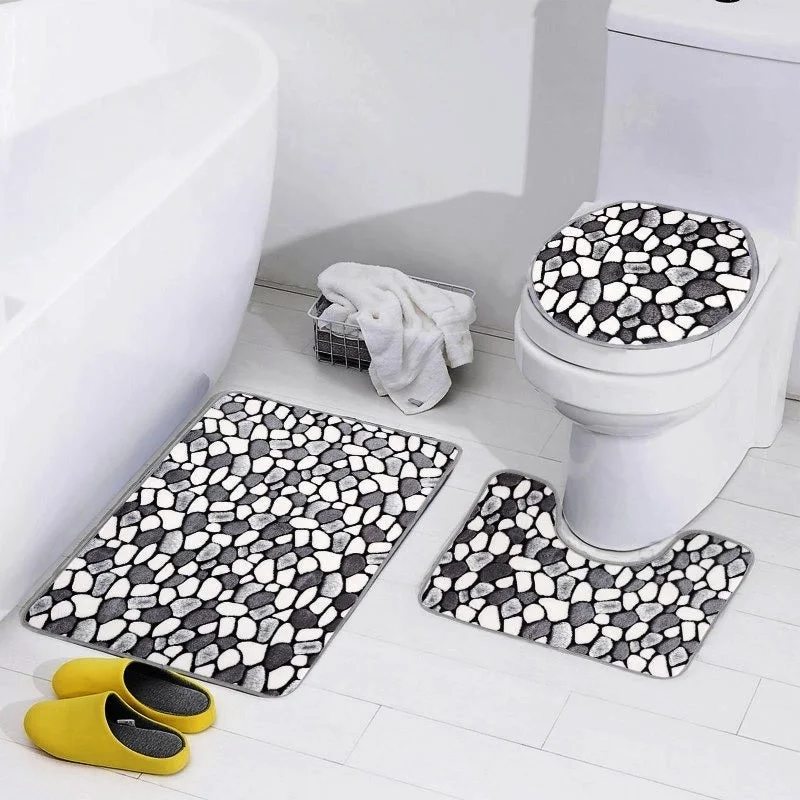 End-of-Season Sale 3 PCs Anti Skid Commode Mat Set-Stones Style