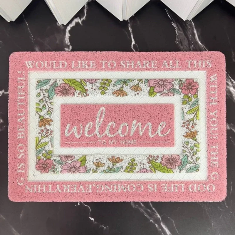 Bargain Alert Anti-Slip Door Mat-(5326) Welcome Pink